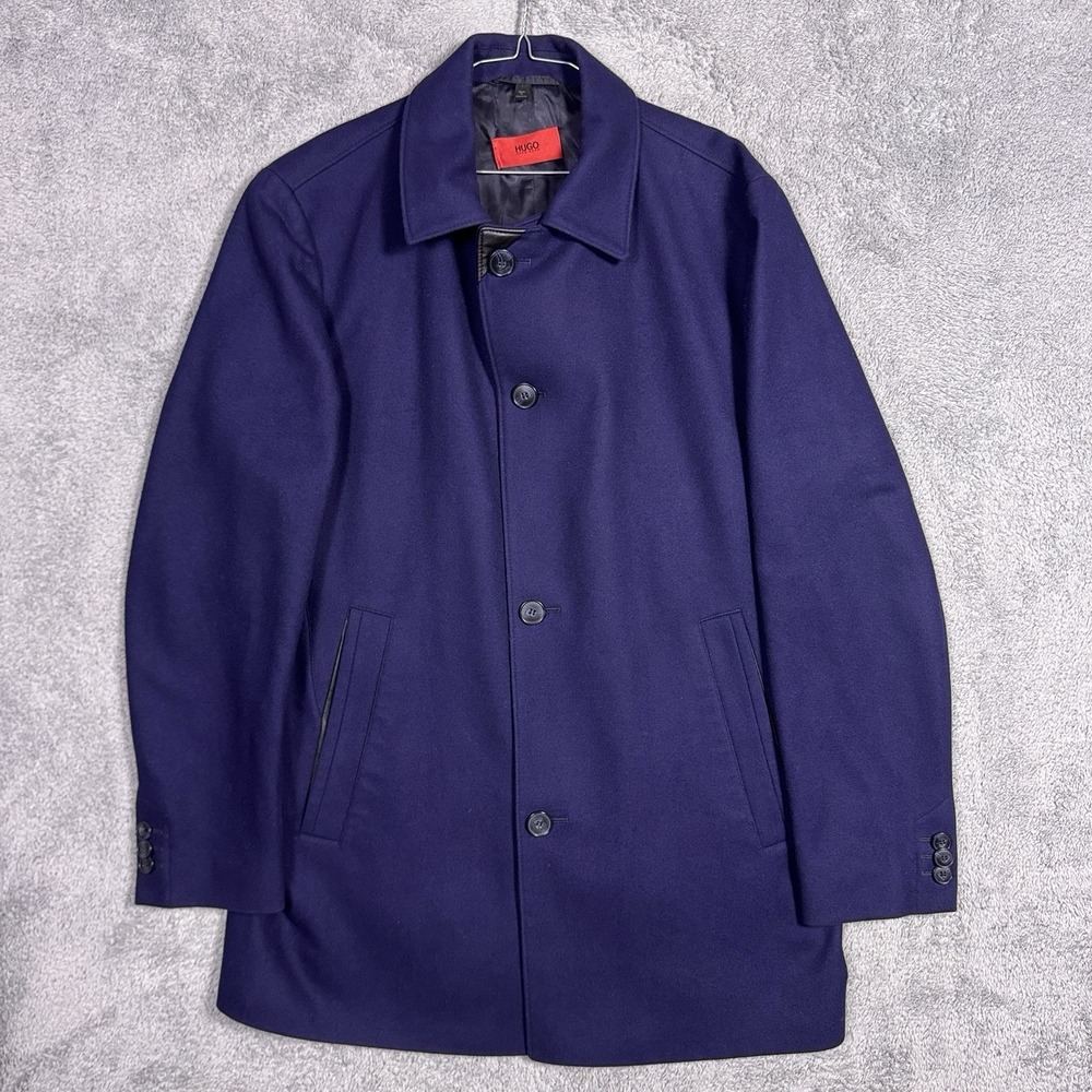 Hugo Boss Overcoat Mens 44R EU 54 Trench Coat Mac Car Jacket Virgin Wool